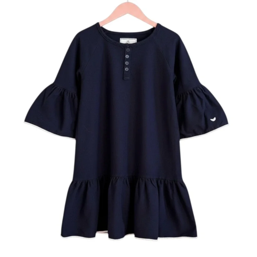 PETITE PLUME Arabella Nightgown Gown NAVY BLUE FLANNEL White Lace Trim GIRLS 14